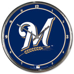 Milwaukee Brewers Clock Round Wall Style Chrome